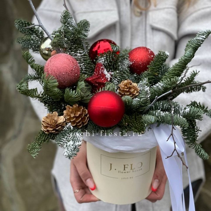 Новогодняя композиция в коробке ред в Чебоксарах