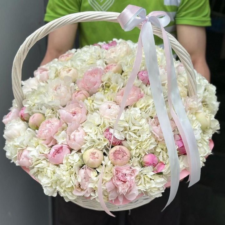 Премиум корзина гортензий и пионов в Чебоксарах