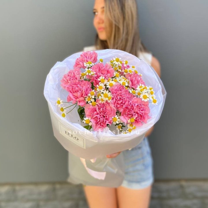 Дуобукет диантусов и ромашек в Чебоксарах