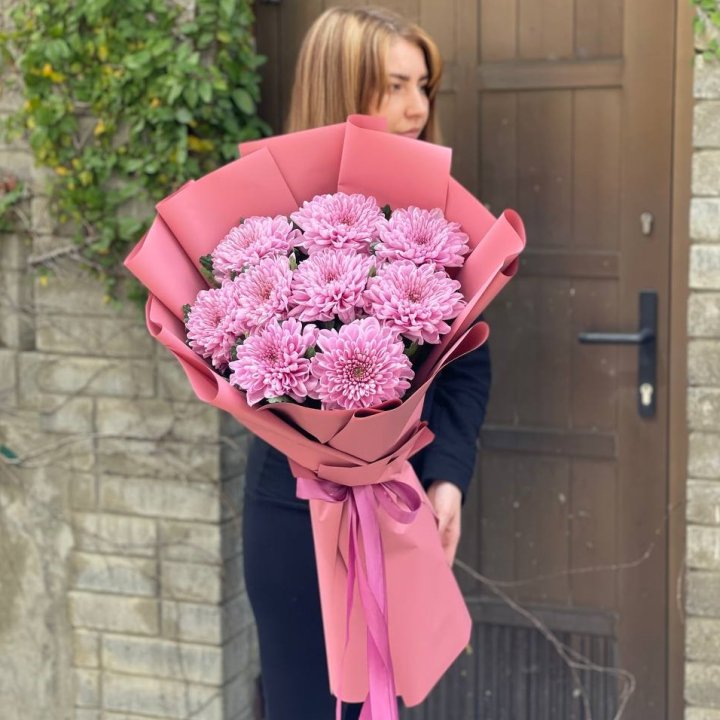 Букет хризантем розовый в Чебоксарах