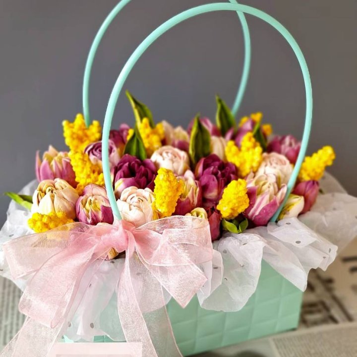 Тюльпаны в сумочке из зефира в Чебоксарах