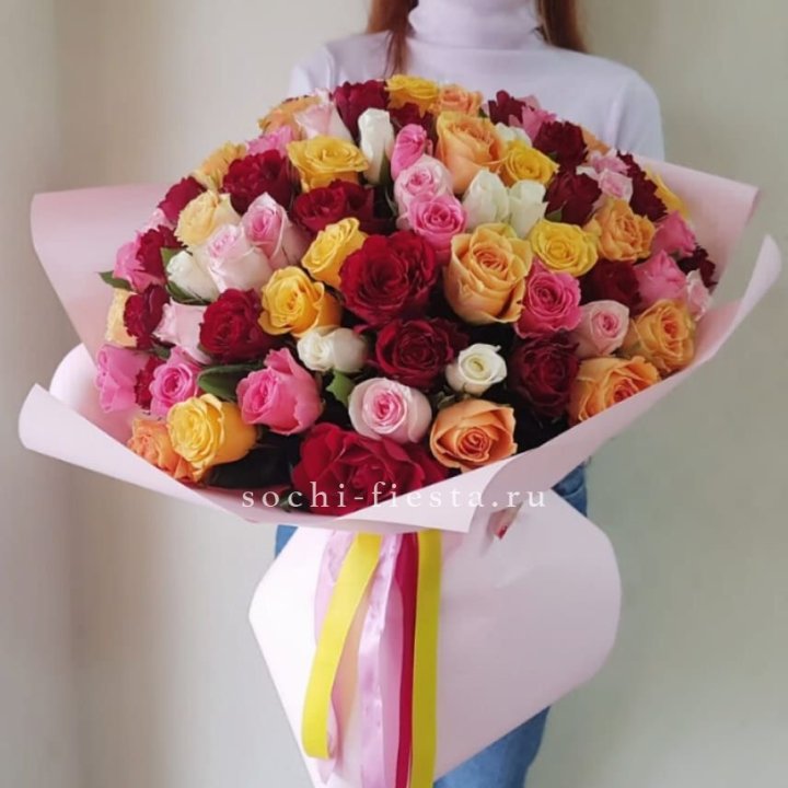 101 роза Кенийский микс "Нежность" в Чебоксарах